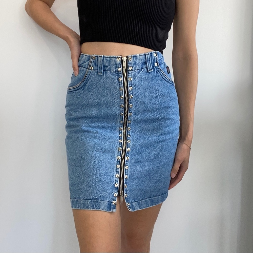 Vintage Cobra Americ Studded front zip Denim Skirt
